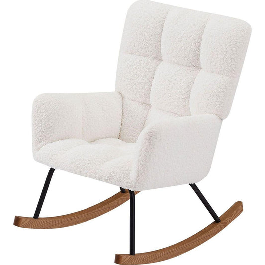 Comfy Upholstered Lounge Chair Rocking Chair with High Backrest, for Nursing Baby, Reading, Napping OFF WHITE