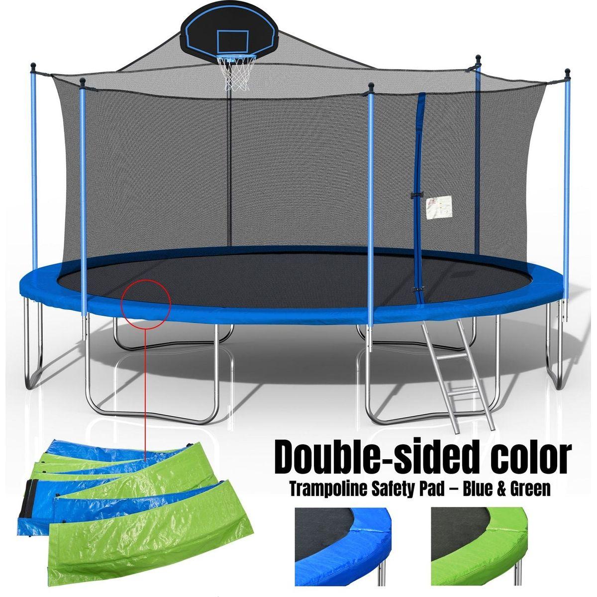 16FT Trampoline for Adults & Kids with Basketball Hoop, Double-sided cover,Outdoor Trampolines w/Ladder and Safety Enclosure Net for Kids and Adults