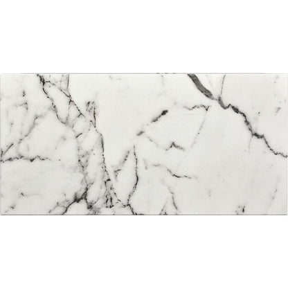 Contemporary Coffee Table with Faux Marble Top, Rectangle Cocktail Table with Caster Wheels, Moderate Luxury Center Table with Gold Metal Bars for Living Room, White